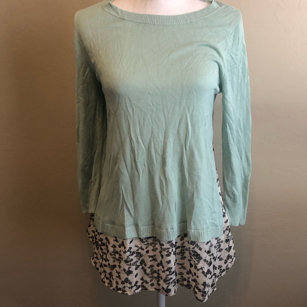 NWT Roz ali blouse Layered Tunic Green Black Top Medium 3/4 Sleeve Rayon Shirt